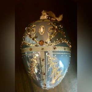 Elegant Blue and Gold Faberge Egg style Christmas ornament!